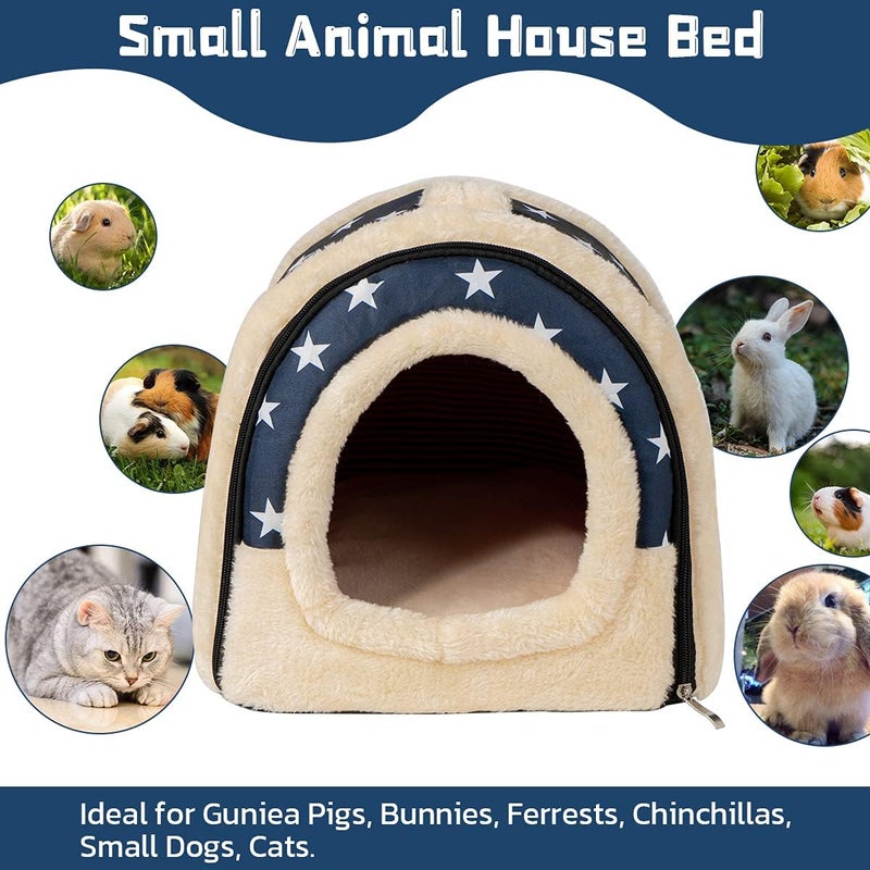 Pet Soft Guinea Pig & Rabbit Cozy Hideout House - Small Animal Bed for Guinea Pigs, Rabbits, Hamsters, Rats & Chinchillas Cave Bed (Stars) - Image 2